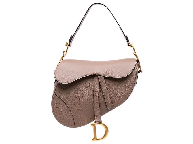 Bolsa Saddle Dior em couro de bezerro grão marrom Taupe