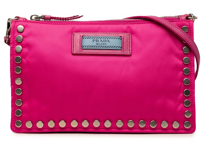 Borsa a tracolla Prada Pink Tessuto Studded Etiquette Rosa