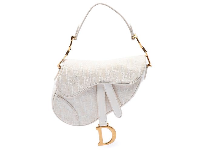 Sac Saddle Dior Mini en toile brodée Oblique blanc