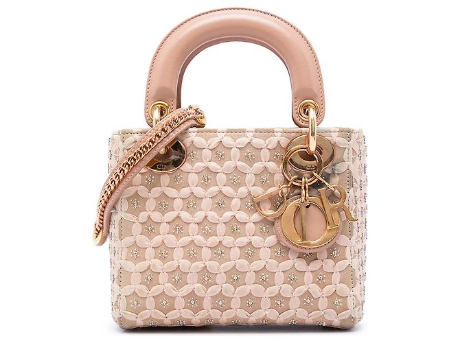 Dior Beige Mini Suede Beaded Ribbon Lady Dior