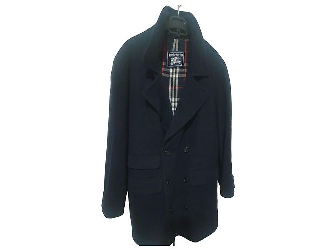 Burberrys Navy Blue Wool Double-Breasted Coat