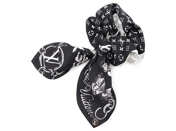 Scrunchie Louis Vuitton in seta Nero Bianco