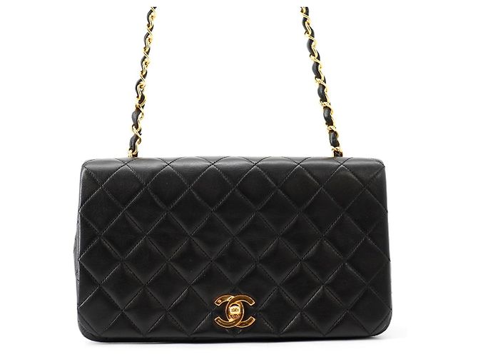Borsa a tracolla Chanel in pelle nera con catena Nero
