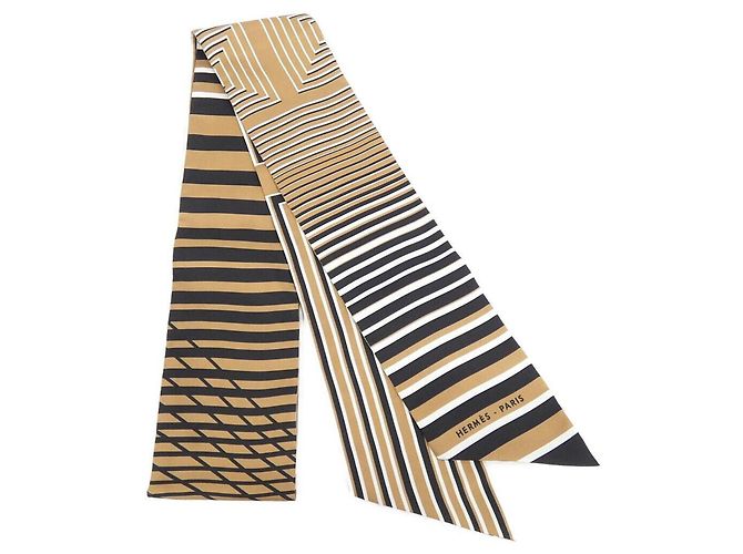 Hermès Maxi Twilly Slim Scarf Muffler Schwarz Weiß Kamel