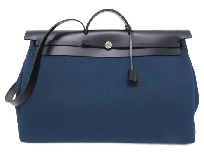 Hermès Hermes Herbag Zip Cabin Handtasche 50cm Schwarz Blau