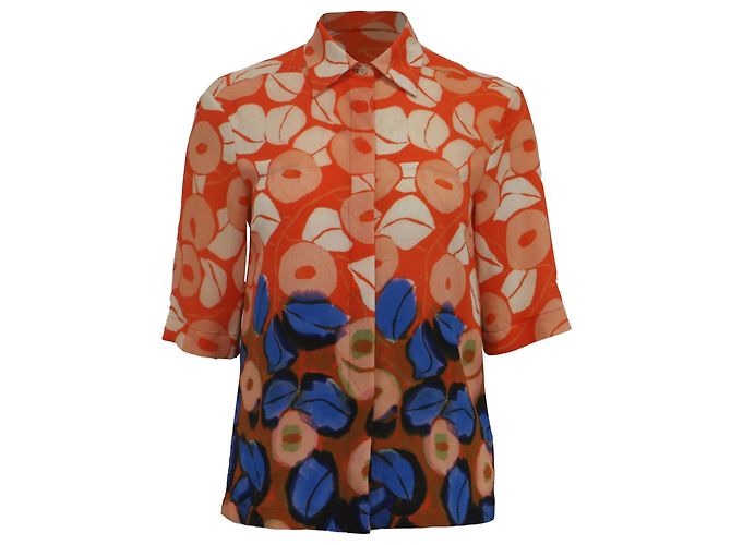 Dries Van Noten kurzärmelige Bluse mit Blumenprint aus multicoloured Polyester Mehrfarben