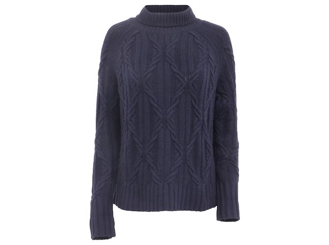 Nili Lotan Rollkragenpullover mit Zopfstrick aus Kaschmir in Navy Blue Blau Marineblau