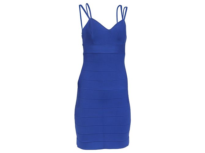 Herve Leger Mini-Kleid mit Trägern aus blauer Viskose