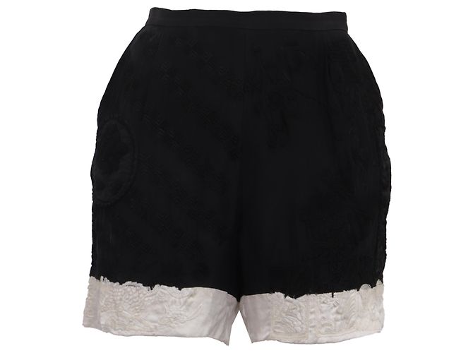 Calções bordados de cintura alta Dries Van Noten em seda preta Preto