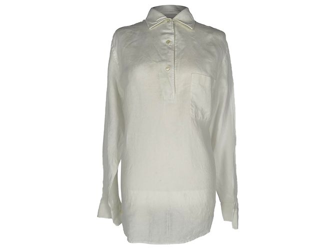 Camicia abbottonata Loro Piana in lino bianco