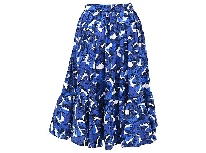 Saia midi com folhos e estampado de folhas MSGM em algodão azul