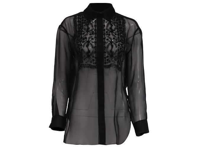 Nili Lotan Noel transparente Button-Down Bluse aus schwarzer Seide