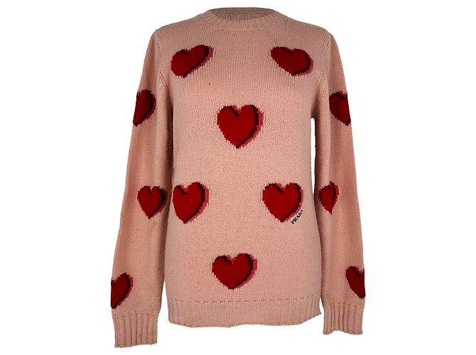 Prada Strickpullover mit Herz aus rosa Wolle Pink