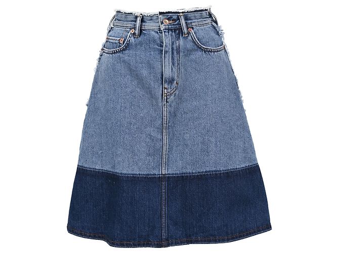 Gonna midi bicolore Halona di Acne Studios in denim di cotone blu
