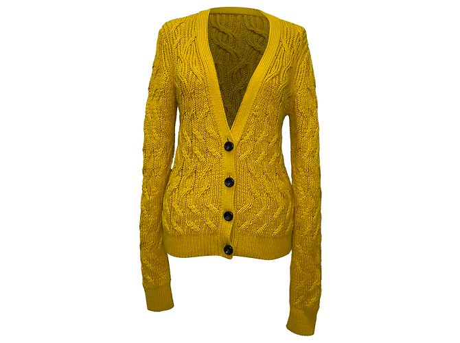 Autre Marque Emilia Wickstead geknöpfter Cardigan aus gelener Seide Gelb