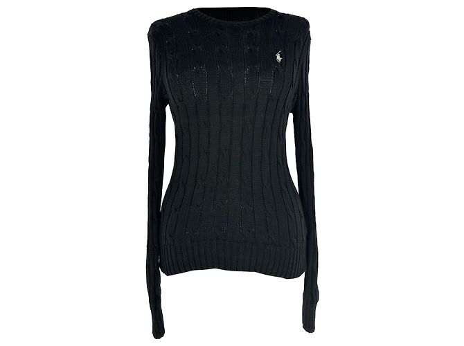 Polo Ralph Lauren Cable-Knit Pullover aus schwarzer Baumwolle