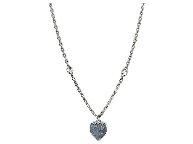 Gucci Collier en argent avec cœurs entrelacés bleus Argenté