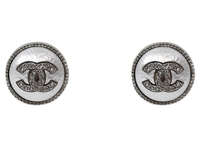 Chanel Orecchini Pearl Crystal CC Argento