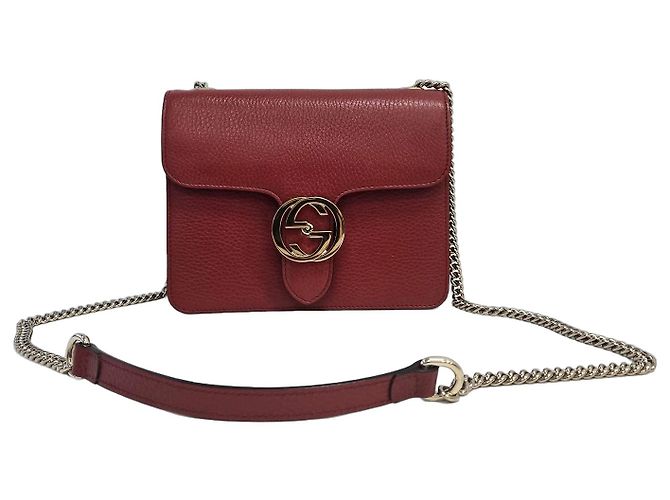 Gucci Bolsa Tiracolo Pequena em Pele Grão Interlocking Vermelha Vermelho