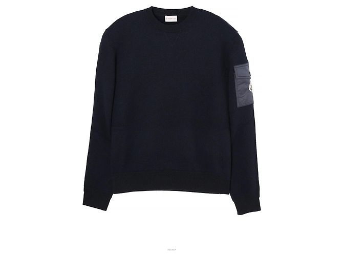 Moncler Wollstrickpullover Rundhals Navy Blau
