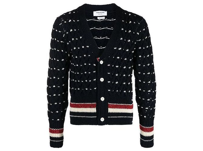 Thom Browne RWB Donnie Zopfstrick-Cardigan Navy Blau