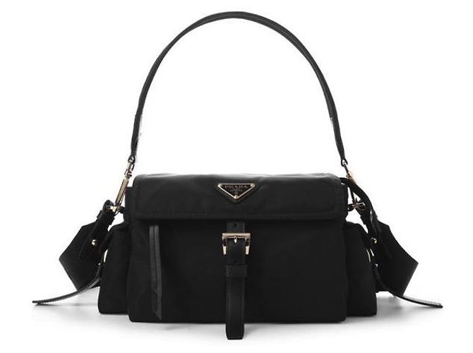 Prada Triangle Logo Nylon Medium Tote Shoulder Bag Black RDLN
