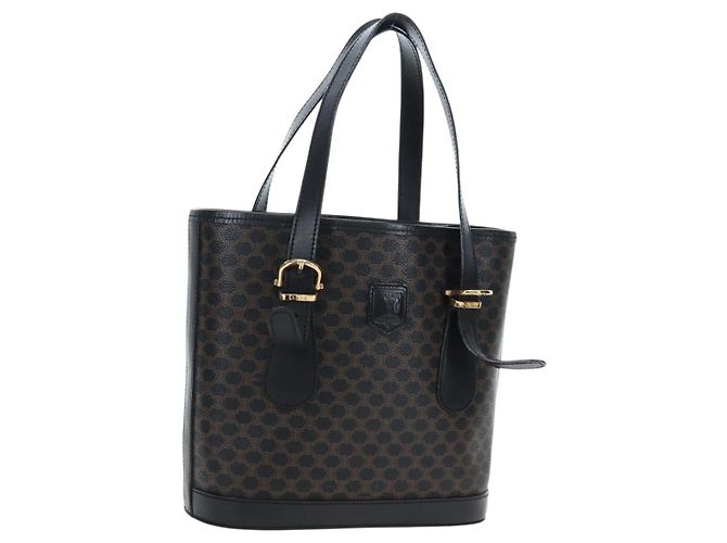 Céline CELINE Macadam Canvas Hand Bag PVC Leather Black Gold