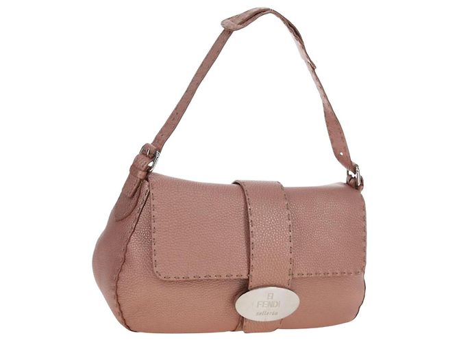 FENDI Celeria Baguette Shoulder Bag Leather Pink Silver