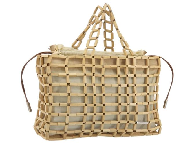 Salvatore Ferragamo Hand Bag Canvas Beige Silver