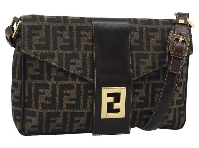 FENDI Zucca Canvas Shoulder Bag Brown Black