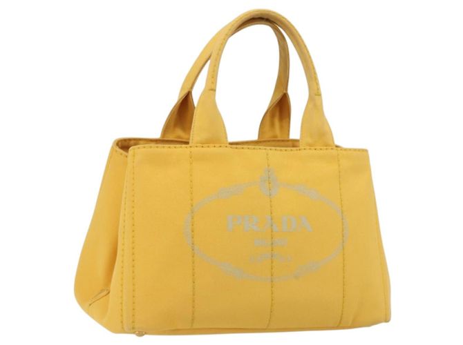 PRADA Canapa M Hand Bag Canvas Yellow Gold