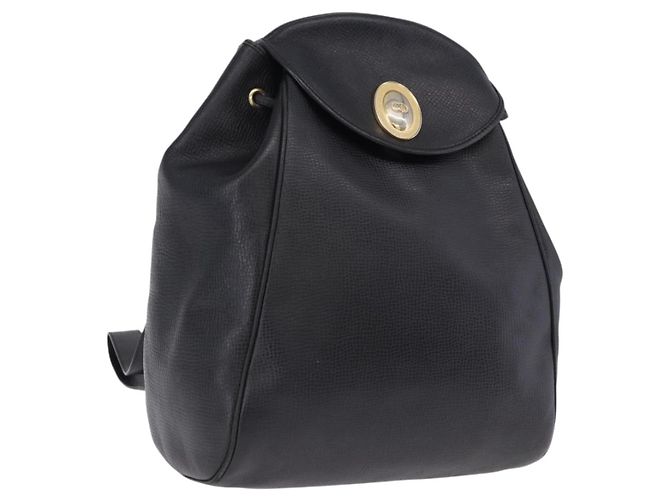 Christian Dior Backpack Leather Black Gold Tone