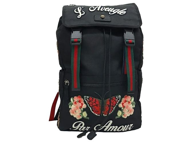 Gucci Techno Canvas Tiger Head Backpack Black