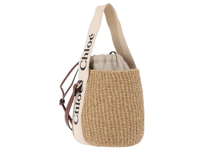 Chloé Chloe Woody Small Basket Shoulder Bag Raffia Beige