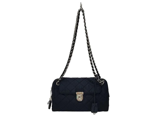 Prada Gesteppte Tessuto Crossbody-Tasche mit Kette und Schloss Schwarz