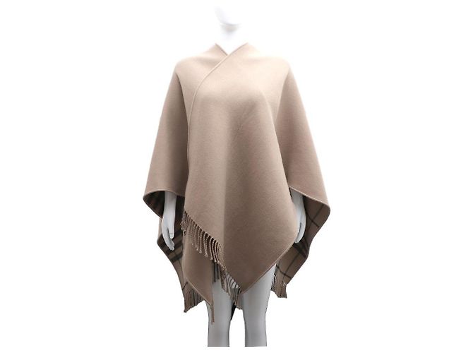 Burberry Xale e capa poncho de xadrez em lã Marrom