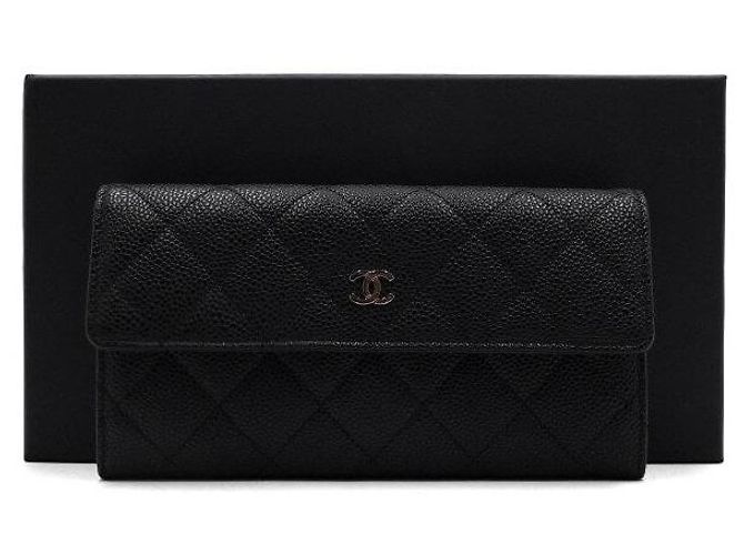 Chanel Black Caviar Timeless Silver CC Flap Long Wallet