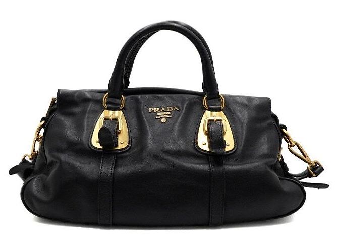 Prada Borsa Tote e a tracolla in pelle di vitello nera morbida con logo Nero