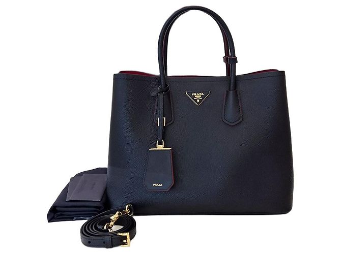 Prada Borsa a Tracolla Tote Saffiano Double Gold Nera Nero