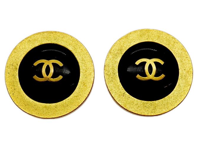 Chanel Clip Earrings in Black and Gold Golden