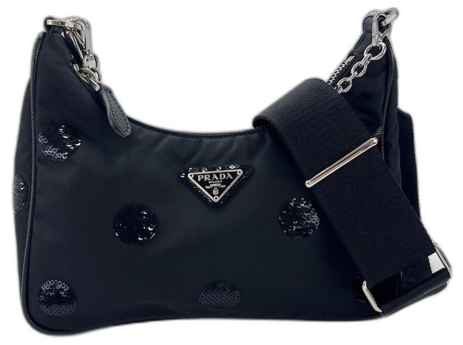 Sac à main Prada 2005 Re-Nylon à sequins Noir