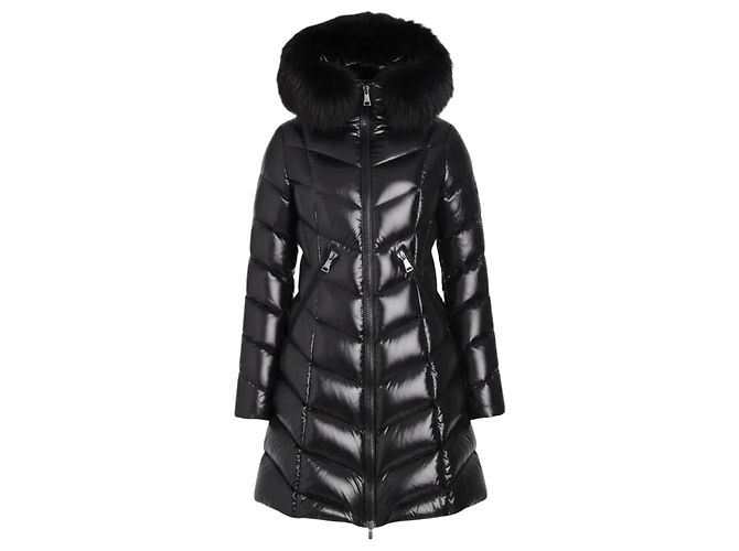 Moncler Black down coat with fur collar
