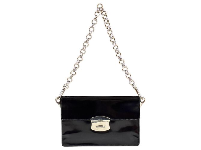 Borsa a tracolla in pelle smaltata Prada Nero