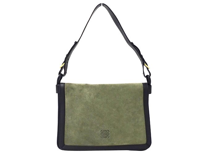 Sac à main Loewe en daim Anagram noir et vert