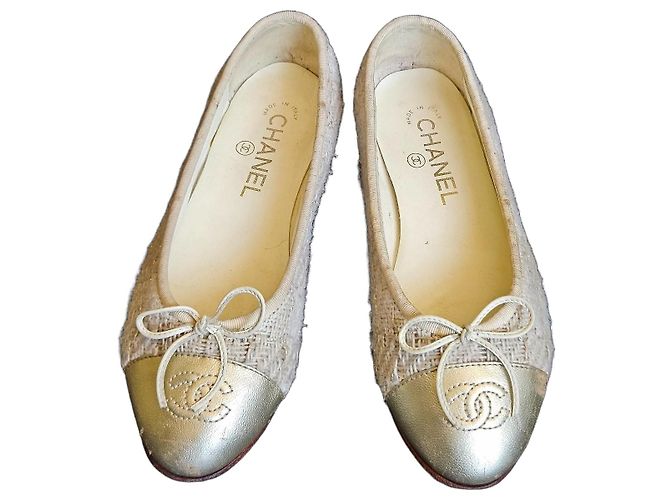 Bailarinas Chanel de Tweed Beige Dorado