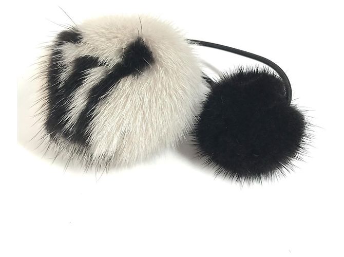 Elastico per capelli in pelliccia Louis Vuitton Nero Beige
