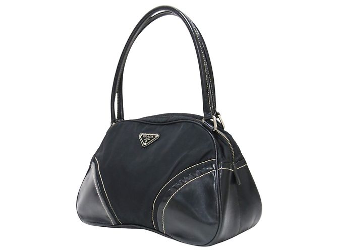 Mini mala Boston Prada em nylon e couro preto