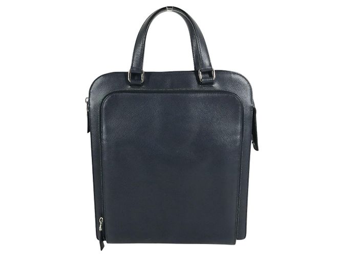Mallette Prada en cuir Saffiano Bleu