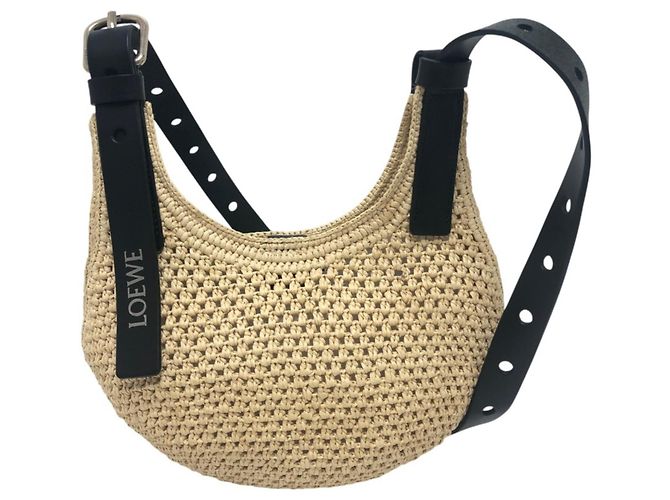 Sac hobo mini en paille perforée Loewe Noir