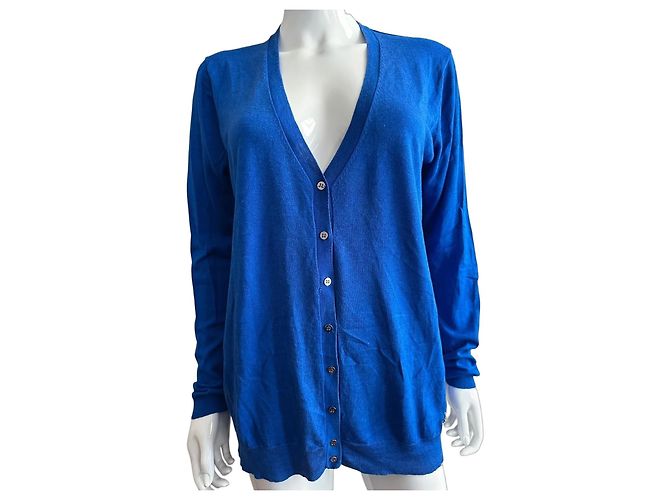 Roberto Cavalli Blauer Cardigan aus Seide und Kaschmir